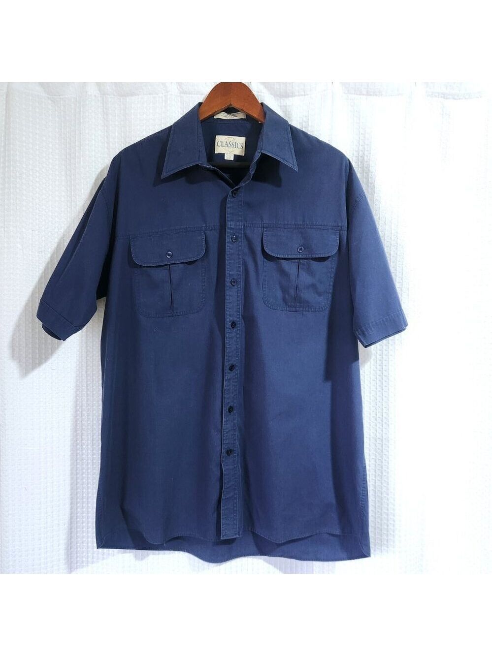 Mens Shirt Lg Tall 16 - 16.5 Short Sleeve Button Down Shirt Blue